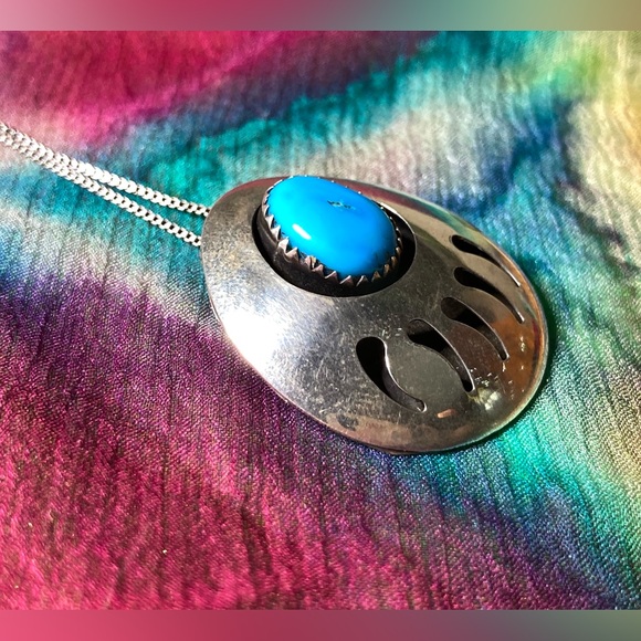 Vintage Native American Sterling Shadowbox Sleeping Beauty Turquoise Bear Paw - Picture 6 of 11